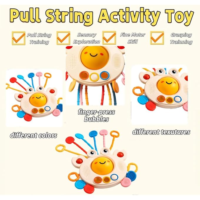 BABY TOYS FOR 6 TO 12 MONTHS, MONTESSORI SENSORY BINS & TEETHING TOYS, 6 IN 1 STACKING BLOCKS, RINGS, EGGS, SPINNER, CRAB SHAPE, 27 PIECES, AGES 6-36 MONTHS - Image 5