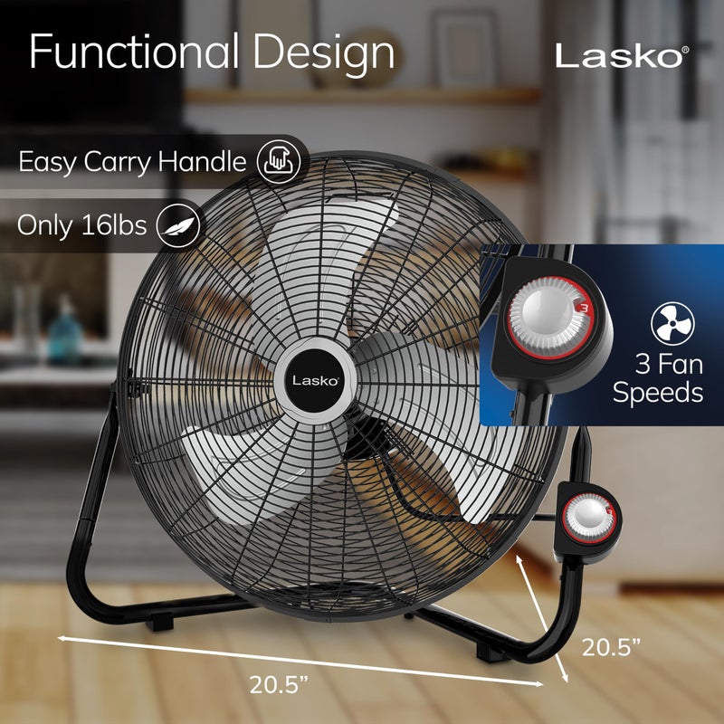 Lasko 20" Black High Velocity Wall Mount Fan with Pivoting Head - 3 Speeds, Ideal Wall Mount Fan or Floor Fans for Home, Garage, Attic, 2264QM - Image 3
