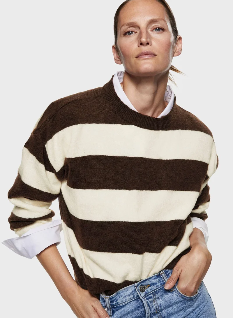 MANGO Striped Round Neck Sweater