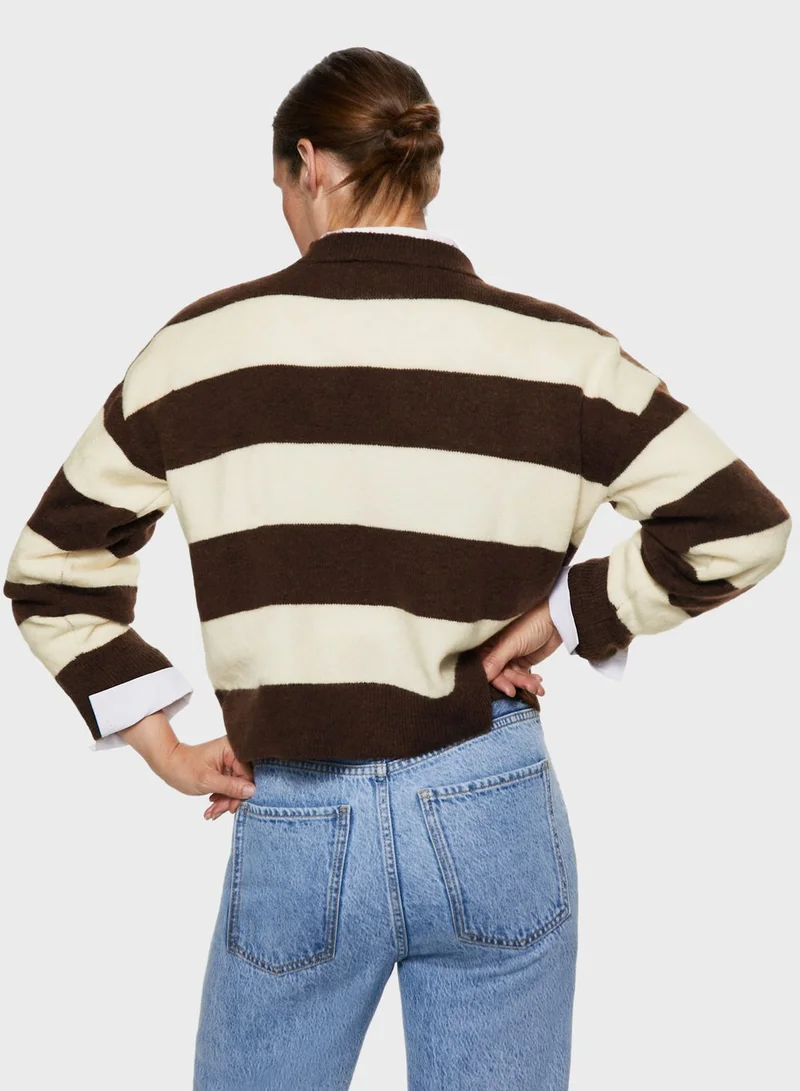 MANGO Striped Round Neck Sweater