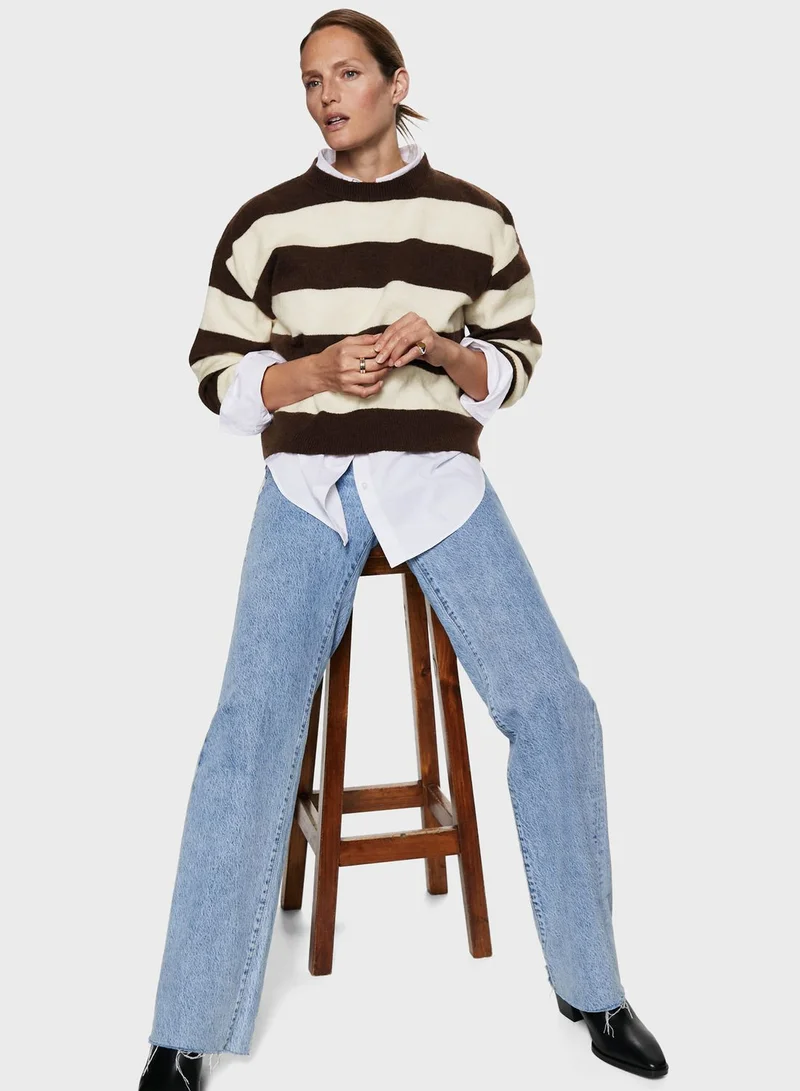 MANGO Striped Round Neck Sweater