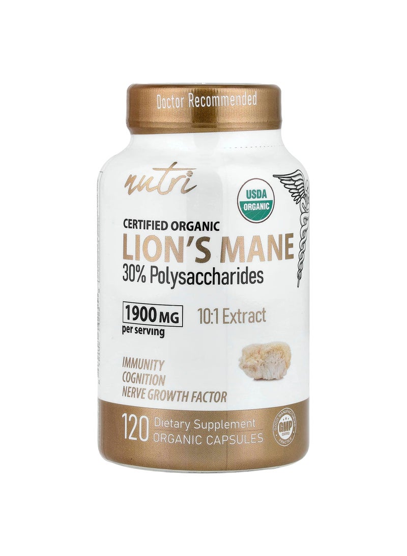 Nutri, Organic Lion's Mane, 120 Organic Capsules (633 mg per Capsule)