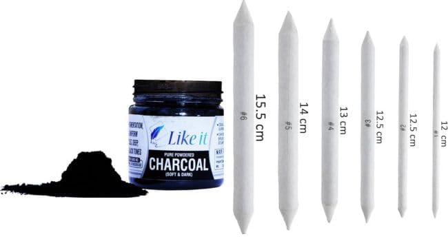 ARROLLIANT ARROLLIANT Combo White Paper Stump Blender with Artist Black Charcoal Powder 30grams for Beginners for Fine Artwork Sketching Drawing 