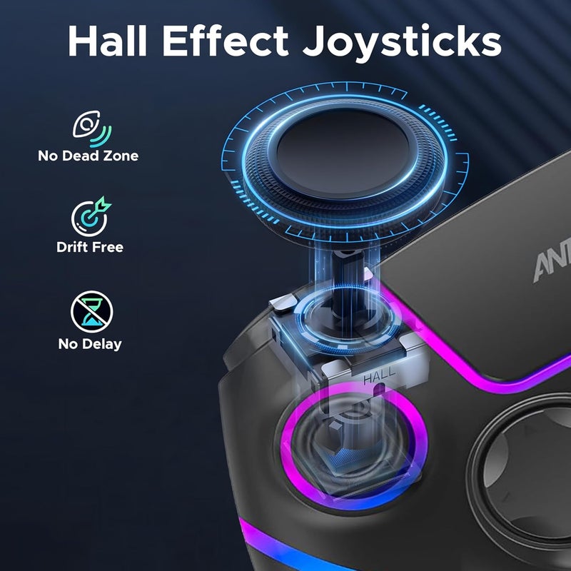 ANT Esports Renewed - Ant Esports GP400 Wireless Gaming Controller for PC, PS4,Android,iOS, Steam Deck & Switch | Hall Effect Joysticks | Bluetooth & 2.4GHz Wireless | Dual Vibration | Motion Control | RGB Lighting | Black - Image 3