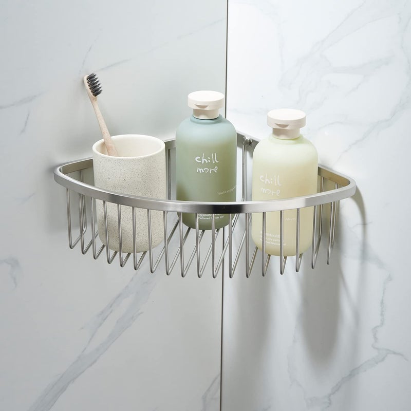 GORDEE Bathroom Shower Caddy Corner Shelf Basket Ultra Sturdy RustProof Stainless Steel Shelf Organizer Shampoo Holder Wall Mounted Storage Rack for Bathroom Kitchen Brushed Nickel
