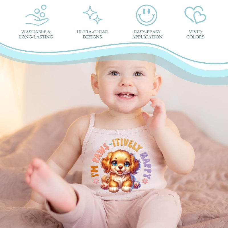 INCOK Cute Animal DTF Transfers Ready to Press - 30 Sheets Onesie Decorating Kit Baby Shower, Funny Quotes Iron on Transfers Iron on Decals Vinyl Design for Bibs Bodysuit Pillow Cover DIY Gift - Image 3