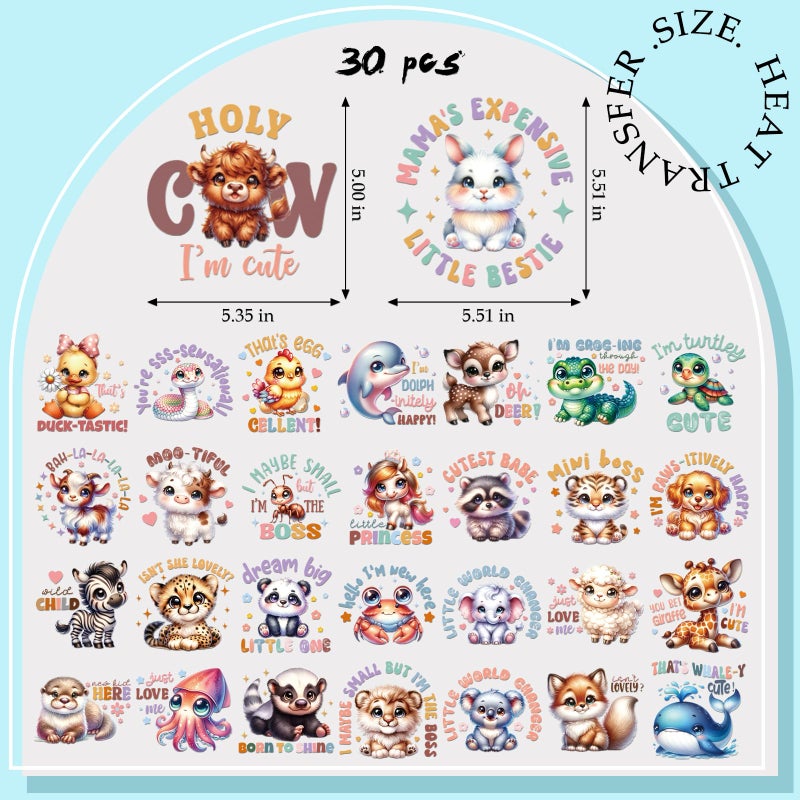 INCOK Cute Animal DTF Transfers Ready to Press - 30 Sheets Onesie Decorating Kit Baby Shower, Funny Quotes Iron on Transfers Iron on Decals Vinyl Design for Bibs Bodysuit Pillow Cover DIY Gift - Image 5