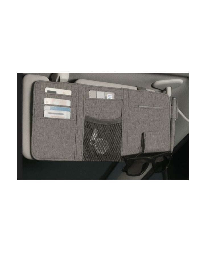 Car organizer - storage on the sun eyebrow with cards, mesh pocket, magnetic clamp for glasses and a pen holder - suitable for all cars and quadruple (gray) - Image 1