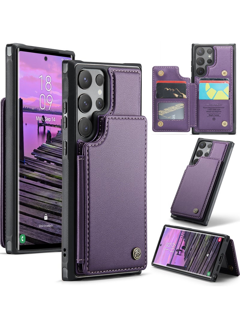 Wallet Case for Samsung Galaxy S24 Ultra , Premium Handmade Durable PU Leather Slim Shockproof Case with [Double Magnetic Clasp] [Card Holder] [Kickstand] [RFID Blocking] (Purple)