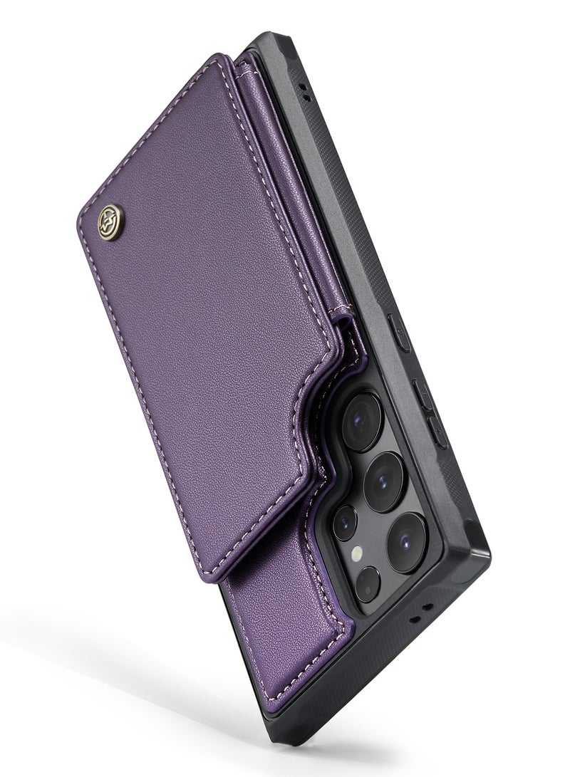 Wallet Case for Samsung Galaxy S24 Ultra , Premium Handmade Durable PU Leather Slim Shockproof Case with [Double Magnetic Clasp] [Card Holder] [Kickstand] [RFID Blocking] (Purple)