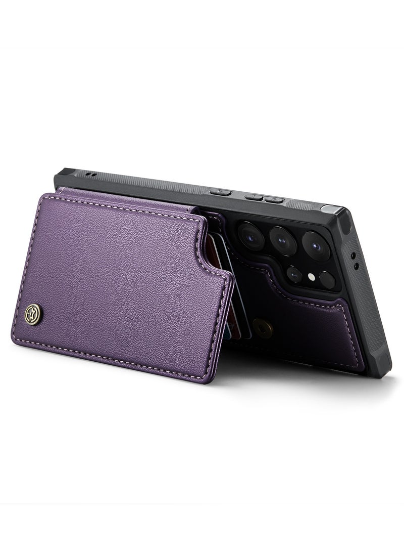 Wallet Case for Samsung Galaxy S24 Ultra , Premium Handmade Durable PU Leather Slim Shockproof Case with [Double Magnetic Clasp] [Card Holder] [Kickstand] [RFID Blocking] (Purple)