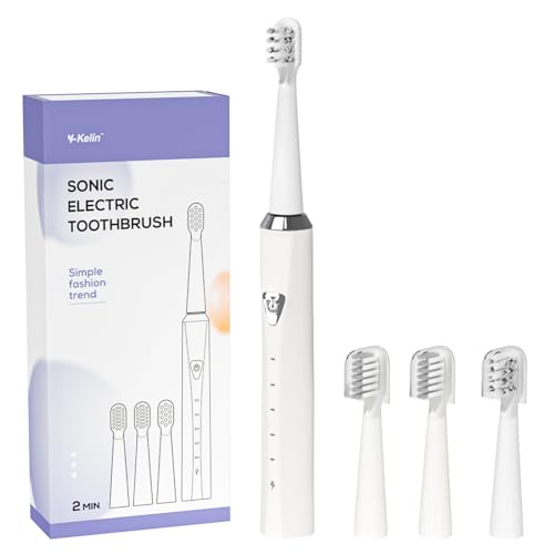 Y-Kelin V-Shaped Orthodontic Electric Toothbrush for Braces, Sonic Toothbrush with 2 Concave Replacement Heads and 2 Convex Replacement Heads, Soft Bristle, 5 Modes IPX7 Waterproof (White) - Image 1