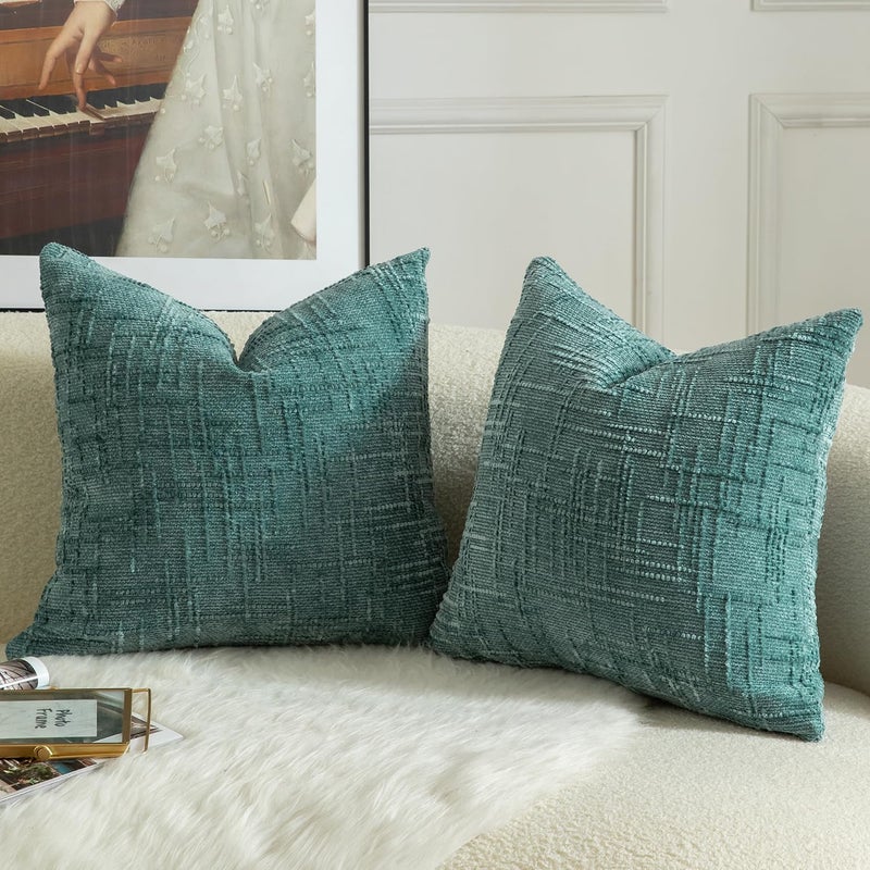 MANDIOO Pack of 2 Soft Chenille Textured Throw Pillow Covers Square Accent Solid Decorative Cushion Cover Cozy Farmhouse Pillow Case for Couch Sofa Bed Living Room 16x16 Inch Teal - Image 2