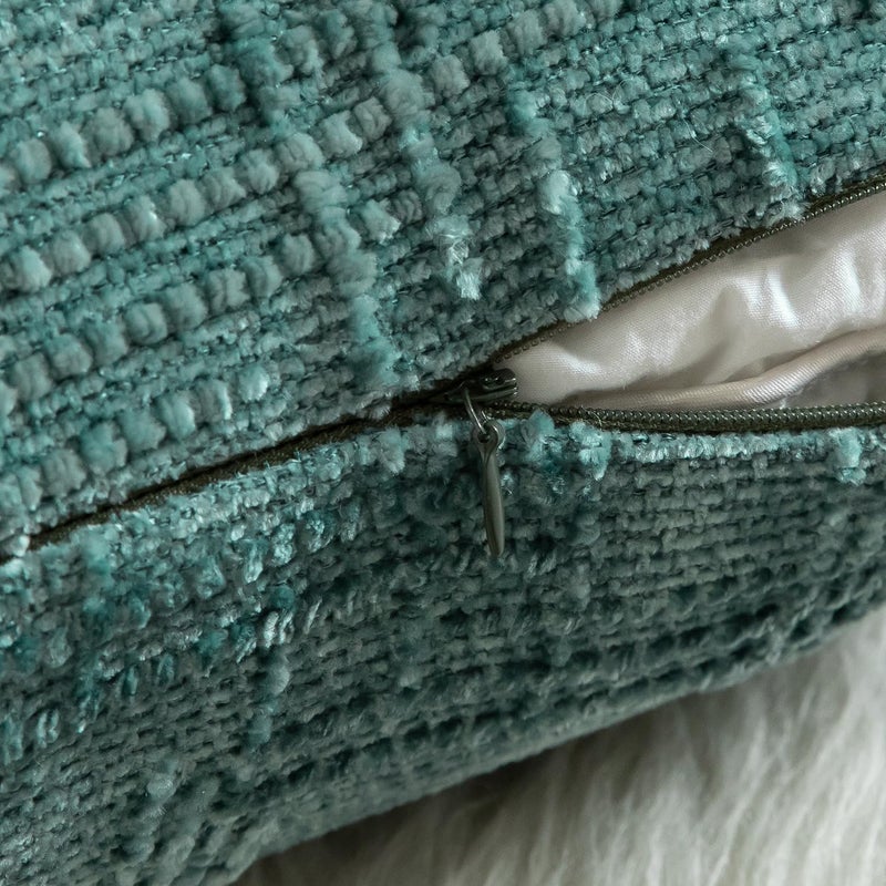 MANDIOO Pack of 2 Soft Chenille Textured Throw Pillow Covers Square Accent Solid Decorative Cushion Cover Cozy Farmhouse Pillow Case for Couch Sofa Bed Living Room 16x16 Inch Teal - Image 4