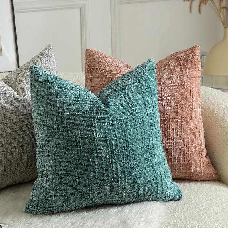 MANDIOO Pack of 2 Soft Chenille Textured Throw Pillow Covers Square Accent Solid Decorative Cushion Cover Cozy Farmhouse Pillow Case for Couch Sofa Bed Living Room 16x16 Inch Teal - Image 5