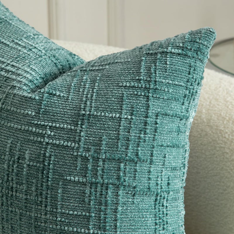 MANDIOO Pack of 2 Soft Chenille Textured Throw Pillow Covers Square Accent Solid Decorative Cushion Cover Cozy Farmhouse Pillow Case for Couch Sofa Bed Living Room 16x16 Inch Teal - Image 3