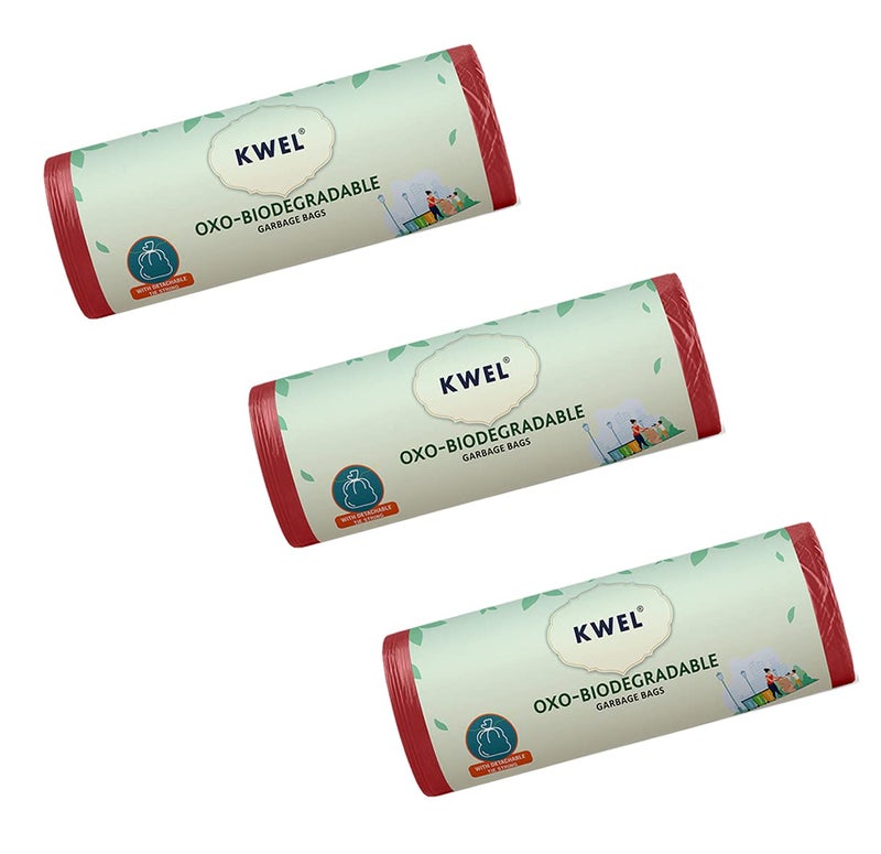 KWEL Plastic Disposable Garbage Bags/Dustbin Covers, 3 Packs Of 30 Pieces-90 Bags Medium (19" X 21") Red - Image 1