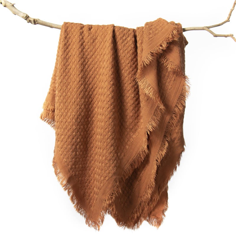 lifein Fall Throw Blanket for CouchSoft Burnt Orange Boho Bed Throw BlanketsCozy Knitted Waffle ThrowSmall Farmhouse Lightweight Blanket for AutumnWomanManChairSofaHome DecorRust50  60