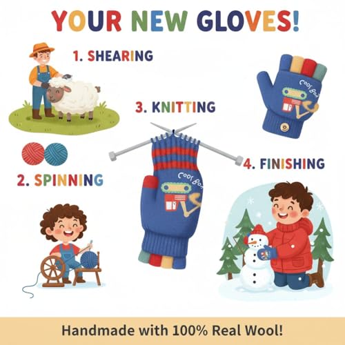 SOLDTRUE Baby Wool Soft Gloves | Mini Buldozor Design 2-in-1 Convertible Full & Half Finger Mittens | Warm, Windproof & Winter Gloves for Kids 4-9 Years, Ideal for Christmas & Birthday (Blue) - Image 5