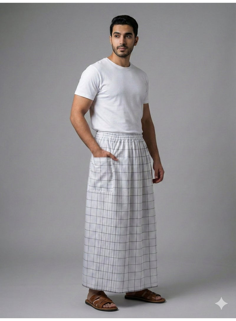 هيرو فوطة ابيض وزرة مطاط مع جيب جانبي للرجل فوطة رجالية وزرة صيفي مريحة جدا وباردة للرجال وزار رجالي معوز صارون صاروم اسباعية رجالية مناسب للمنزل والنوم وللرياضيين اوقات الصلاة - Image 2