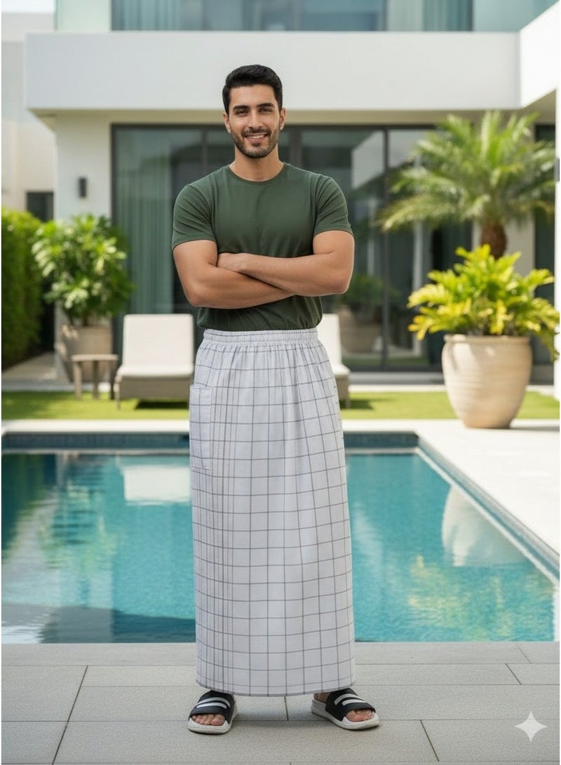 هيرو فوطة ابيض وزرة مطاط مع جيب جانبي للرجل فوطة رجالية وزرة صيفي مريحة جدا وباردة للرجال وزار رجالي معوز صارون صاروم اسباعية رجالية مناسب للمنزل والنوم وللرياضيين اوقات الصلاة - Image 1