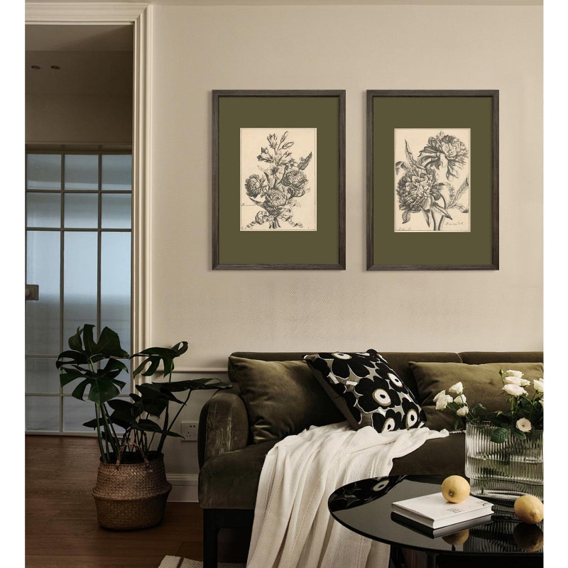 Tanmart Flower Sketch Wall Art Sage Green Floral Canvas Poster Vintage Botanical Wall Decor Peony Prints Dark Green Pictures Antique Floral Drawing Painting for Bedroom Living Room 16x24x2 Inch Wood Framed - Image 3