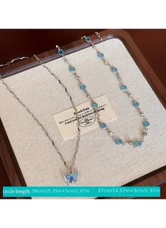 Elegant 2pcs Butterfly Pendant Necklace Set - Double Layered, Alloy Choker for Women | Perfect Valentine's Day Gift & Everyday Fashion