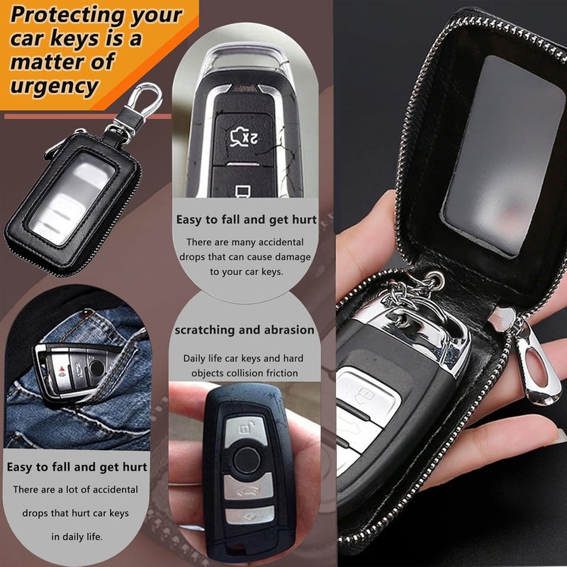 vvag Premium Car Key Fob Case Genuine Leather Smart Key Holder - Black - Image 4