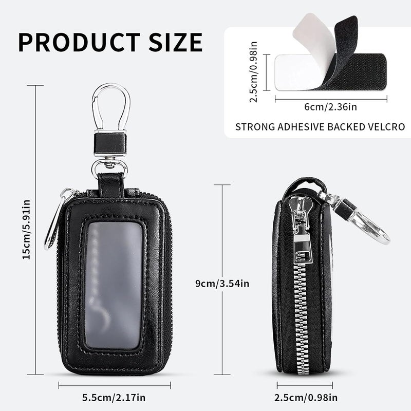 vvag Premium Car Key Fob Case Genuine Leather Smart Key Holder - Black - Image 2