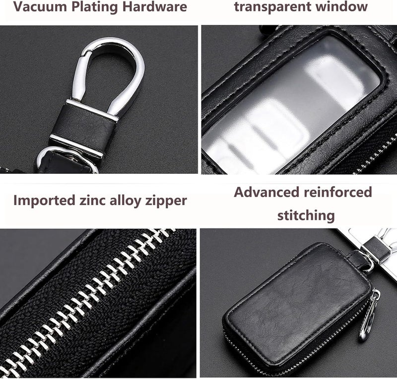 vvag Premium Car Key Fob Case Genuine Leather Smart Key Holder - Black - Image 3