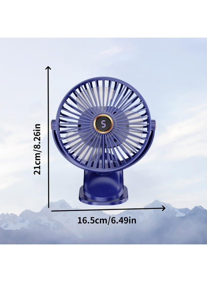 Portable Rechargeable Clip Fan with LED Light and Digital Display, 3 Adjustable Speeds and 360° Rotation, Ideal for Office, Bedroom, Travel and Camping, Assorted Colors, 1 Piece - Image 2