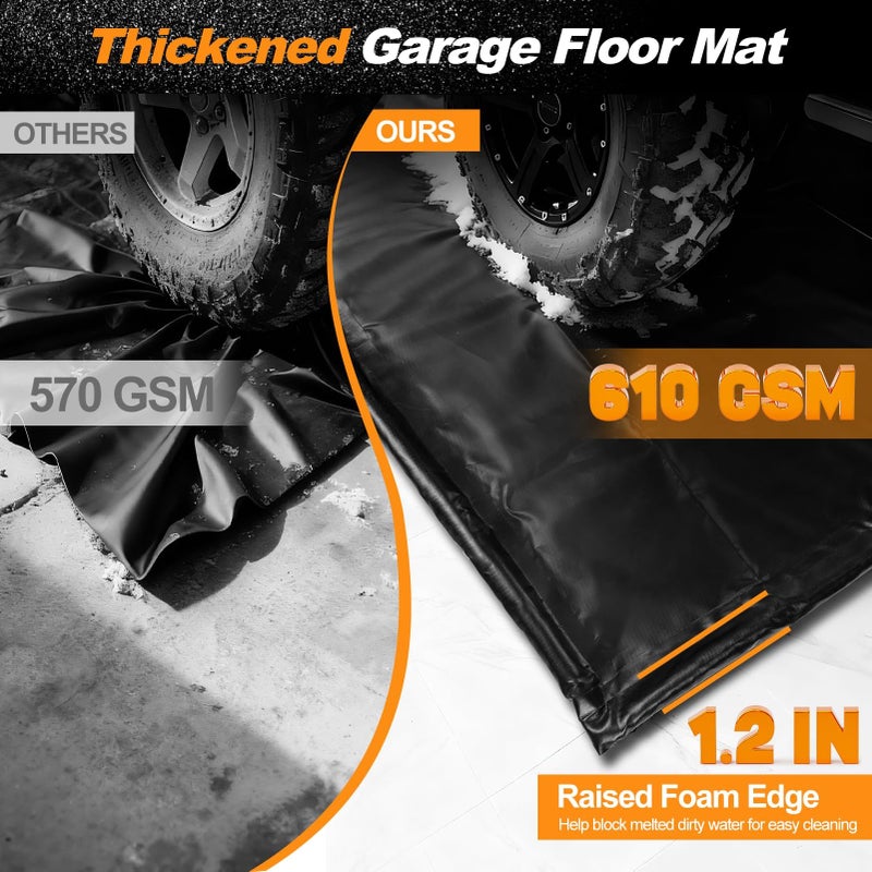 UEAKPIC Garage Floor Mat 7'9" x 18', Heavy Duty 1300D PVC Containment Mat with Floor Squeegee, Waterproof Protection from Snow, Rain and Mud for Cars, Black - Image 3