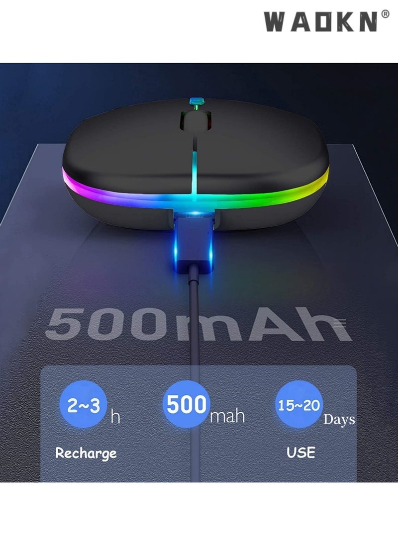 WAOKN - Bluetooth Dual-mode Wireless Mouse, Bluetooth 5.1 + USB, 2.4GHz Rechargeable Silent Bluetooth Wireless Mouse,Mice with USB Type-C Interface Compatible for Most Computer(Luminescent Black) - Image 1