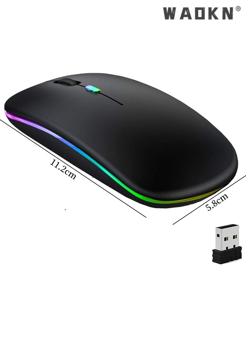 WAOKN - Bluetooth Dual-mode Wireless Mouse, Bluetooth 5.1 + USB, 2.4GHz Rechargeable Silent Bluetooth Wireless Mouse,Mice with USB Type-C Interface Compatible for Most Computer(Luminescent Black) - Image 1