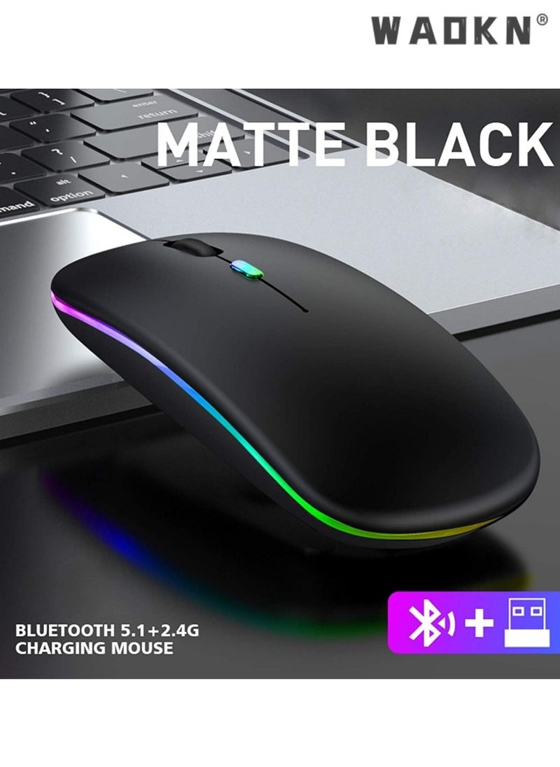WAOKN - Bluetooth Dual-mode Wireless Mouse, Bluetooth 5.1 + USB, 2.4GHz Rechargeable Silent Bluetooth Wireless Mouse,Mice with USB Type-C Interface Compatible for Most Computer(Luminescent Black) - Image 1
