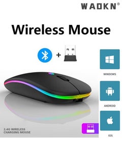 WAOKN Bluetooth Dual-mode Wireless Mouse, Bluetooth 5.1 + USB, 2.4GHz Rechargeable Silent Bluetooth Wireless Mouse,Mice with USB Type-C Interface Compatible for Most Computer(Luminescent Black)  - Image 1