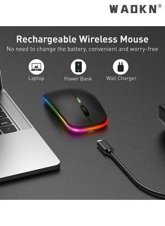 WAOKN Bluetooth Dual-mode Wireless Mouse, Bluetooth 5.1 + USB, 2.4GHz Rechargeable Silent Bluetooth Wireless Mouse,Mice with USB Type-C Interface Compatible for Most Computer(Luminescent Black)  - Image 3