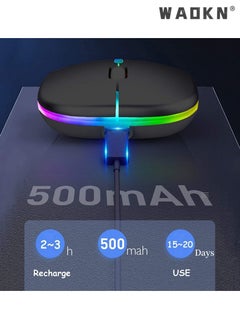 WAOKN Bluetooth Dual-mode Wireless Mouse, Bluetooth 5.1 + USB, 2.4GHz Rechargeable Silent Bluetooth Wireless Mouse,Mice with USB Type-C Interface Compatible for Most Computer(Luminescent Black)  - Image 4