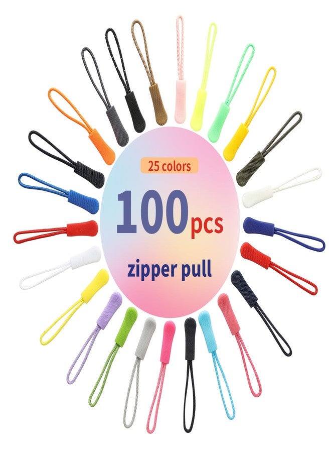 Monigte 100PCS Zipper Pull, 25 Colors Zipper Pull Replacement Tap Paracord Zippers Extender Fixer for Dress Clothes Luggage Suitcase Handbags Jackets Purses - Image 1