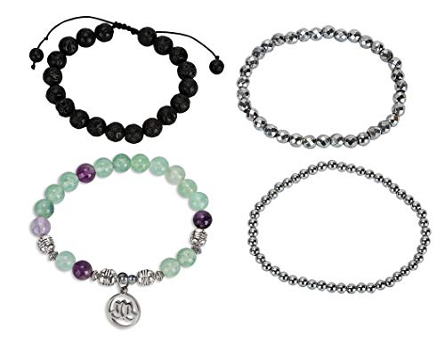 SPUNKYsoul Purple & Green Fluorite Lotus New Beginnings Bracelet Hematite for healing Stack Bracelet Set Collection - Image 3