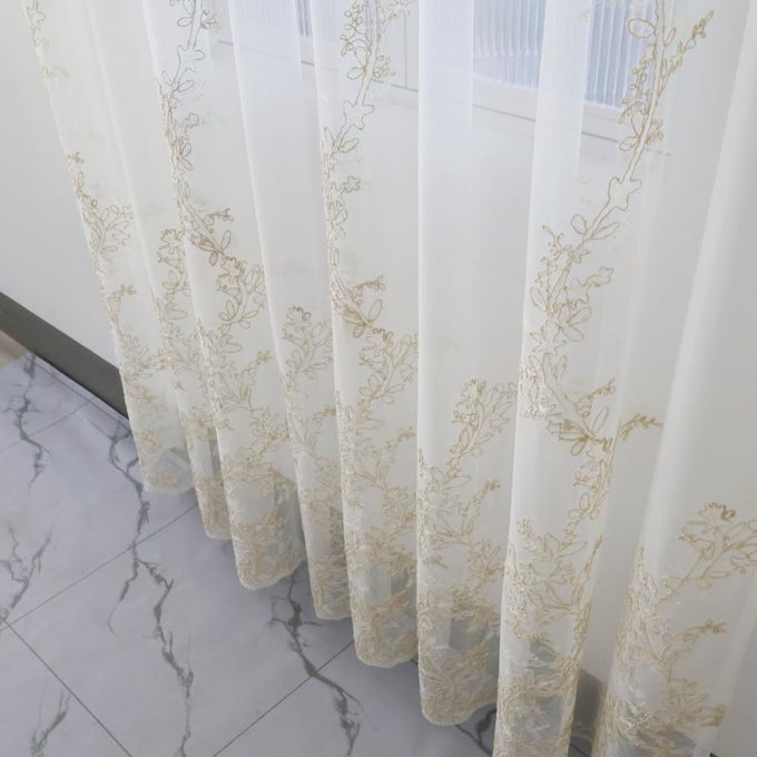 1 PAIR LUXURY EMBROIDERED TULLE CURTAINS FOR LIVING ROOM WEDDING 3D GOLD FLOWER SHEER CURTAINS WHITE51X84 INCH