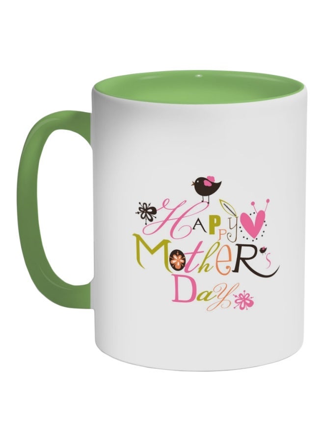 Happy Mother's Day Printed Coffee Mug Green/White/Pink 325ml