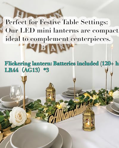Reperla 8-Pack Mini Lanterns with Flickering LED Candles for Ramadan, Small Decorative Hanging Lanterns for Halloween, Christmas, Wedding, Gold Lantern for Table Centerpiece, Garden Party Decor - Image 3