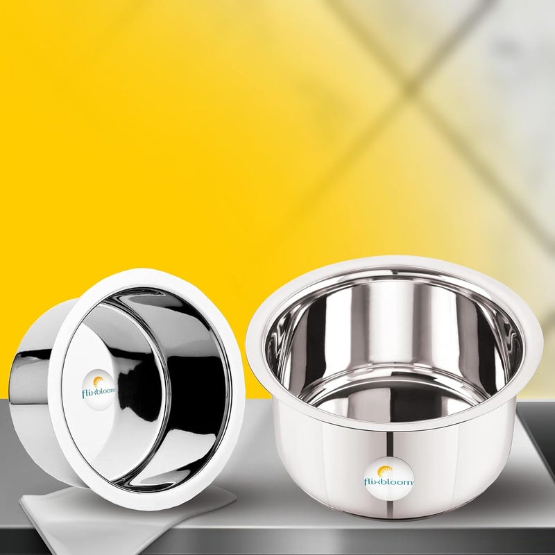FLIXBLOOM Flixbloom Stainless Steel Utensils Combo Pcs Set Heavy Bottom Induction Base LPG Gas Stovetop Compatible Cookware Sets TopeBhagonaHandiPatilaTapeli for Milk Water etc 2L3L4L Cookware Set  - Image 4