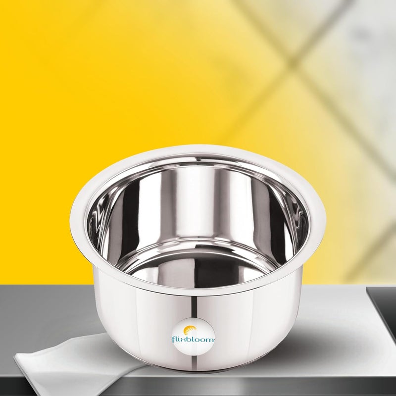 FLIXBLOOM Flixbloom Stainless Steel Utensils Combo Pcs Set Heavy Bottom Induction Base LPG Gas Stovetop Compatible Cookware Sets TopeBhagonaHandiPatilaTapeli for Milk Water etc 2L3L4L Cookware Set  - Image 3