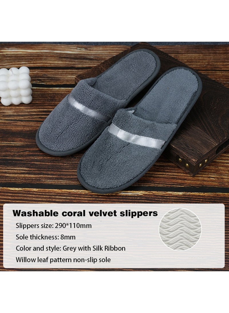 10-Pairs Disposable Bath Slippers Grey Coral Velvet  - Image 1