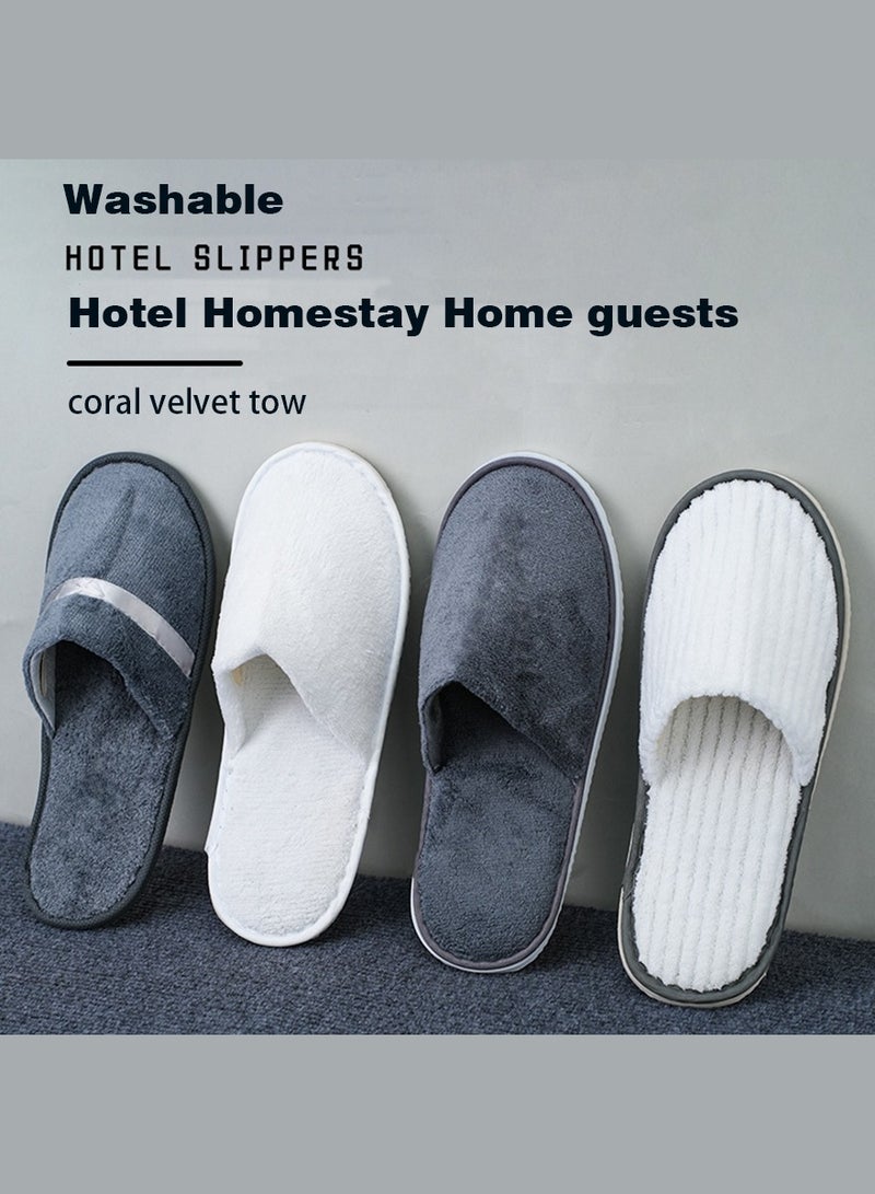 10-Pairs Disposable Bath Slippers Grey Coral Velvet  - Image 3