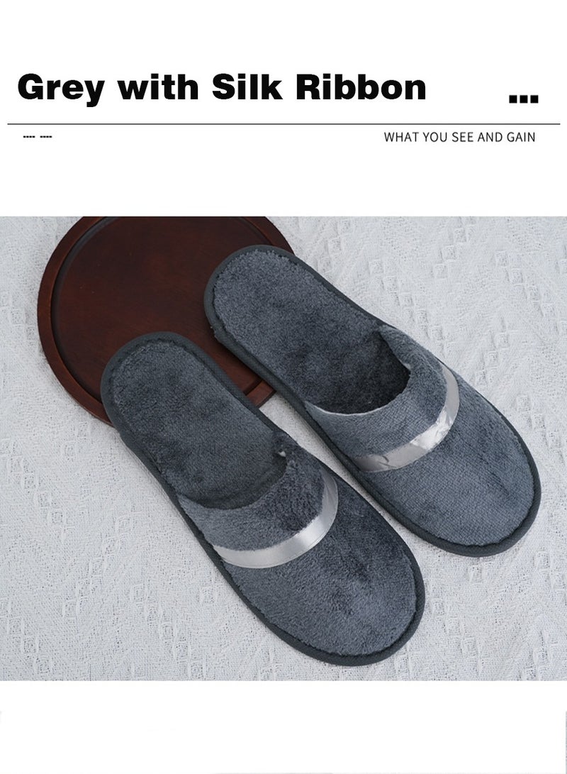 10-Pairs Disposable Bath Slippers Grey Coral Velvet  - Image 2