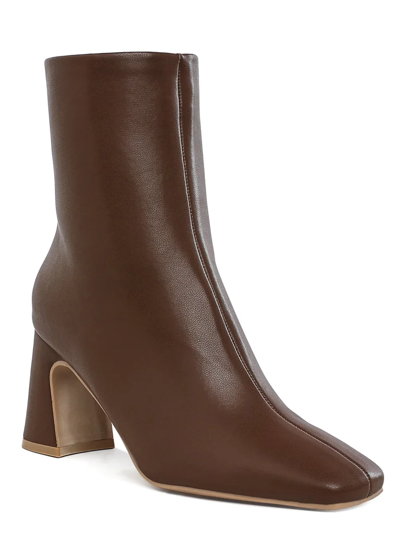 London Rag Faux Leather Square Toe Ankle Boots in Brown