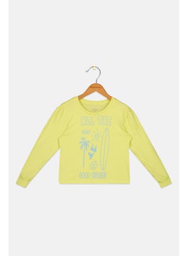 Kids Girl Graphic Printed Long Sleeve Top, Lime